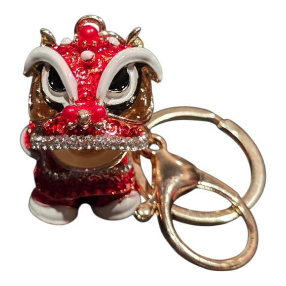 Chinese Red Dragon Goldtone Key Chain Bag Charm - Picture 2 of 6